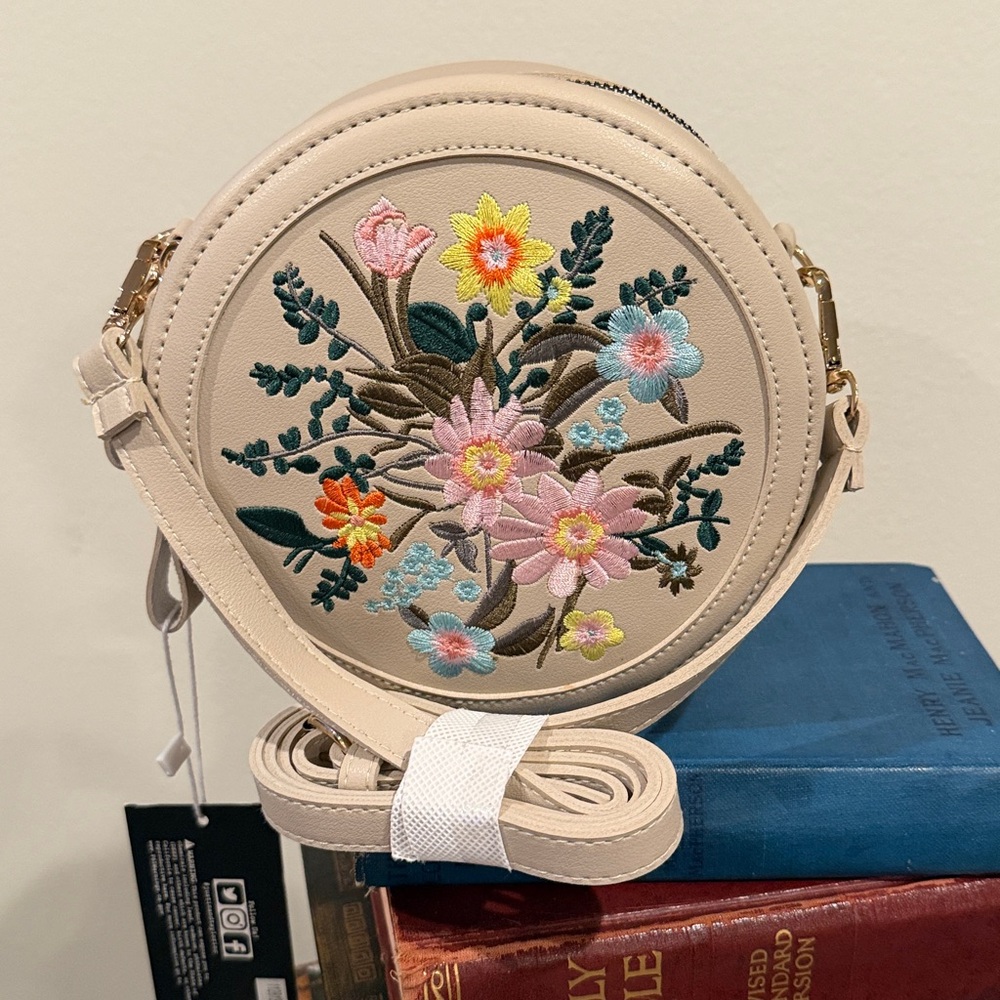 Hand Embroidered Round Crossbody